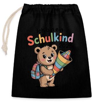 Bear School Cone School Enrollment Elementary School Back to School - Closable cotton gift bag (25x30cm) - black - Front