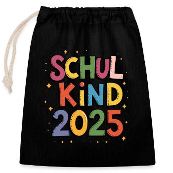 Schulkind Schulanfang Grundschule Einschulung 2025 - Verschließbarer Geschenkbeutel aus Baumwolle (25x30cm) - Schwarz - Vorne