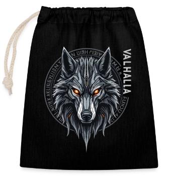 Nordischer Wolf Valhalla Runen Design - Verschließbarer Geschenkbeutel aus Baumwolle (25x30cm) - Schwarz - Vorne