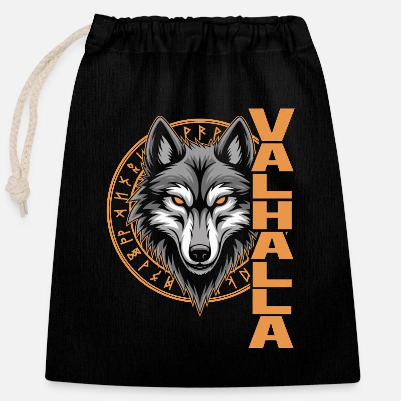 Nordischer Wolf Valhalla Runen Design - Verschließbarer Geschenkbeutel aus Baumwolle (25x30cm) - Schwarz