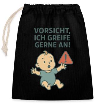 Cool, cute baby design for all kids - Closable cotton gift bag (25x30cm) - black - Front