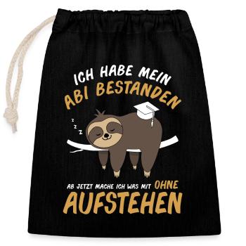 Abitur Abschluss Abi Abifeier Faultier Geschenk - Verschließbarer Geschenkbeutel aus Baumwolle (25x30cm) - Schwarz - Vorne