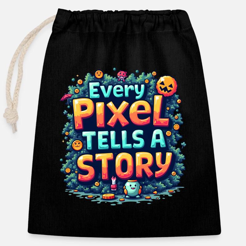 Chaque pixel raconte une histoire - Retro Gaming - Sac cadeau en coton avec cordon (25 x 30 cm) - noir