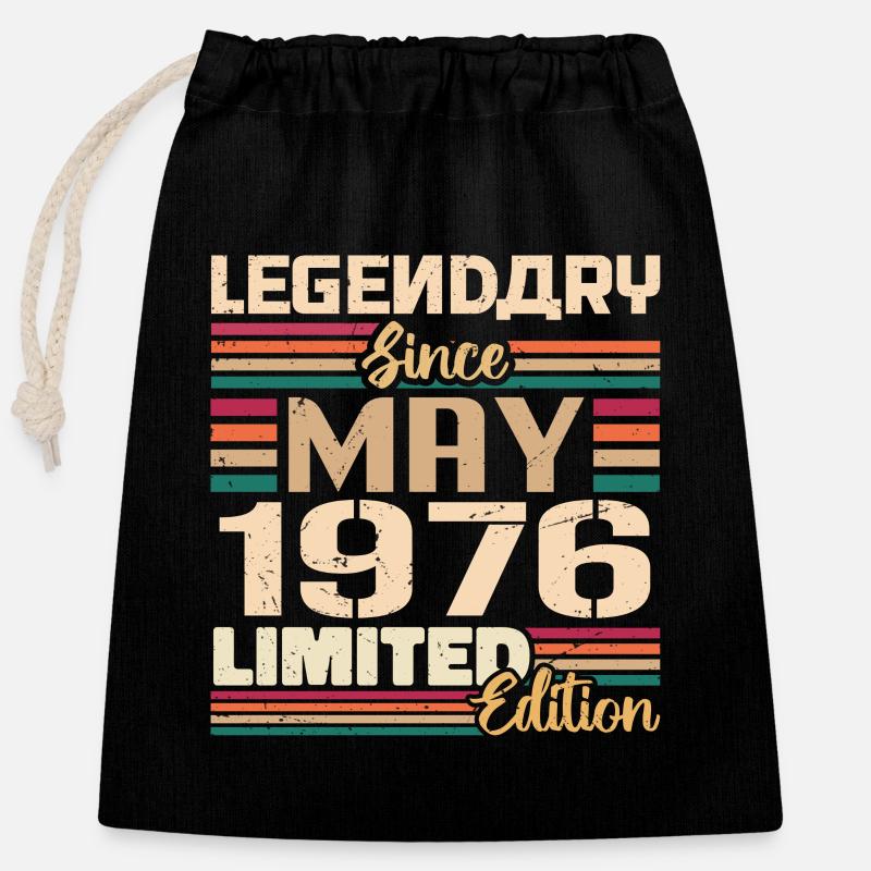 Mai 1976 Mai - Jubilé Mai 1976 - Sac cadeau en coton avec cordon (25 x 30 cm) - noir