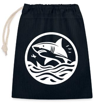 Springender Hai - Haifisch Silhouetten Design - Verschließbarer Geschenkbeutel aus Baumwolle (25x30cm) - Navy - Vorne