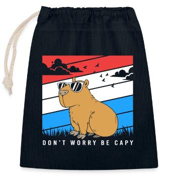 Ne vous inquiétez pas, soyez Capy Capybara - Sac cadeau en coton avec cordon (25 x 30 cm) - bleu marine - Devant