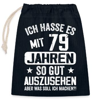 79 Jahre Jung - Vintage Geburtstagsspruch - Verschließbarer Geschenkbeutel aus Baumwolle (25x30cm) - Navy - Vorne