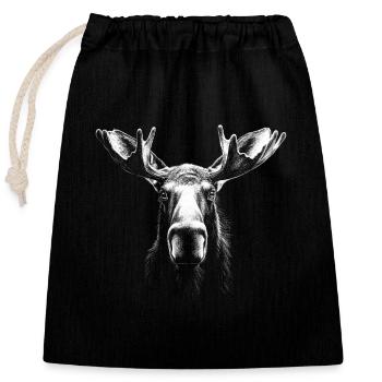 Renne Portrait Orignal Animaux Faune Animale - Sac cadeau en coton avec cordon (25 x 30 cm) - noir - Devant