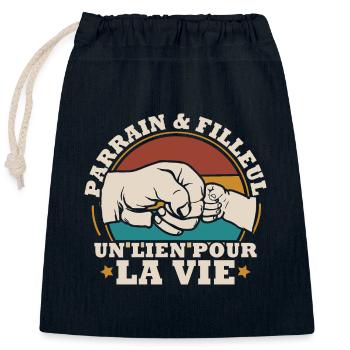 Parrain et filleul un lien pour la vie - Sac cadeau en coton avec cordon (25 x 30 cm) - bleu marine - Devant