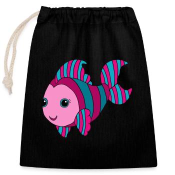 Bunter Fisch - Verschließbarer Geschenkbeutel aus Baumwolle (25x30cm) - Schwarz - Vorne