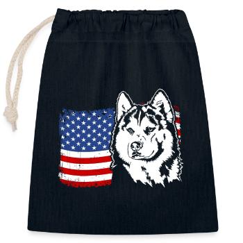 Husky sibérien US Amérique drapeau chiens Wilsigns - Sac cadeau en coton avec cordon (25 x 30 cm) - bleu marine - Devant