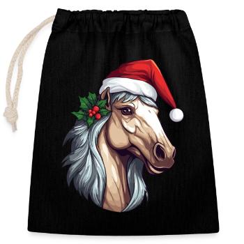 Cheval de Noël Horse Head Équitation hivernale - Sac cadeau en coton avec cordon (25 x 30 cm) - noir - Devant