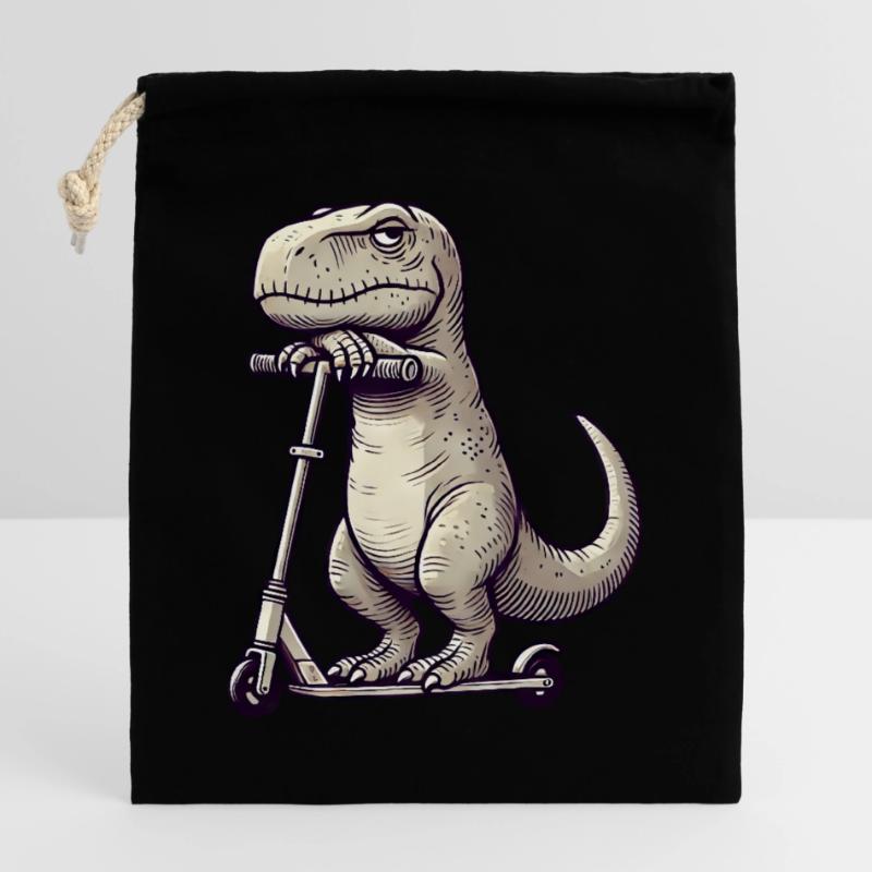 Grumpy Dino T-Rex sur Kickroller Comic Sac cadeau en coton avec cordon (25 x 30 cm)
