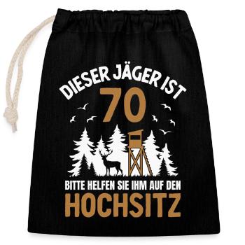 70. Geburtstag Jäger 70 Jahre Jagd Hochsitz - Verschließbarer Geschenkbeutel aus Baumwolle (25x30cm) - Schwarz - Vorne