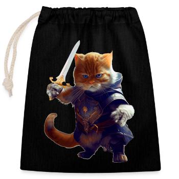 Katze als Ritter mit Schwert als tapferer Kämpfer - Verschließbarer Geschenkbeutel aus Baumwolle (25x30cm) - Schwarz - Vorne