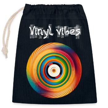 Vinyl vibes - Sac cadeau en coton avec cordon (25 x 30 cm) - bleu marine - Devant