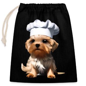 Gastronom Kochen Hund Yorkshire Terrier Hundewelpe - Verschließbarer Geschenkbeutel aus Baumwolle (25x30cm) - Schwarz - Vorne