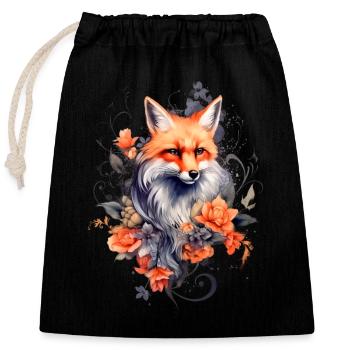 Fox and Flowers - Closable cotton gift bag (25x30cm) - black - Front