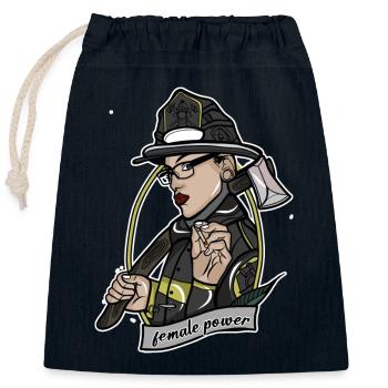 Firefighter // Oldschool // Illustration - Closable cotton gift bag (25x30cm) - navy - Front