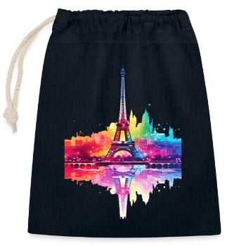 Paris, France, Ville, Skyline, Tour Eiffel, Art - Sac cadeau en coton avec cordon (25 x 30 cm) - bleu marine - Devant