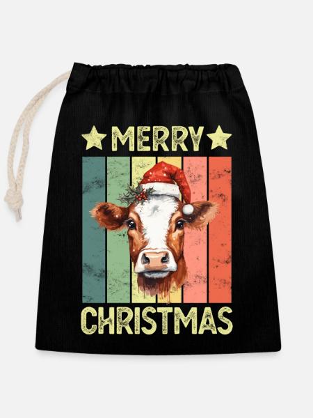 Cow Christmas - Closable cotton gift bag (25x30cm) - black