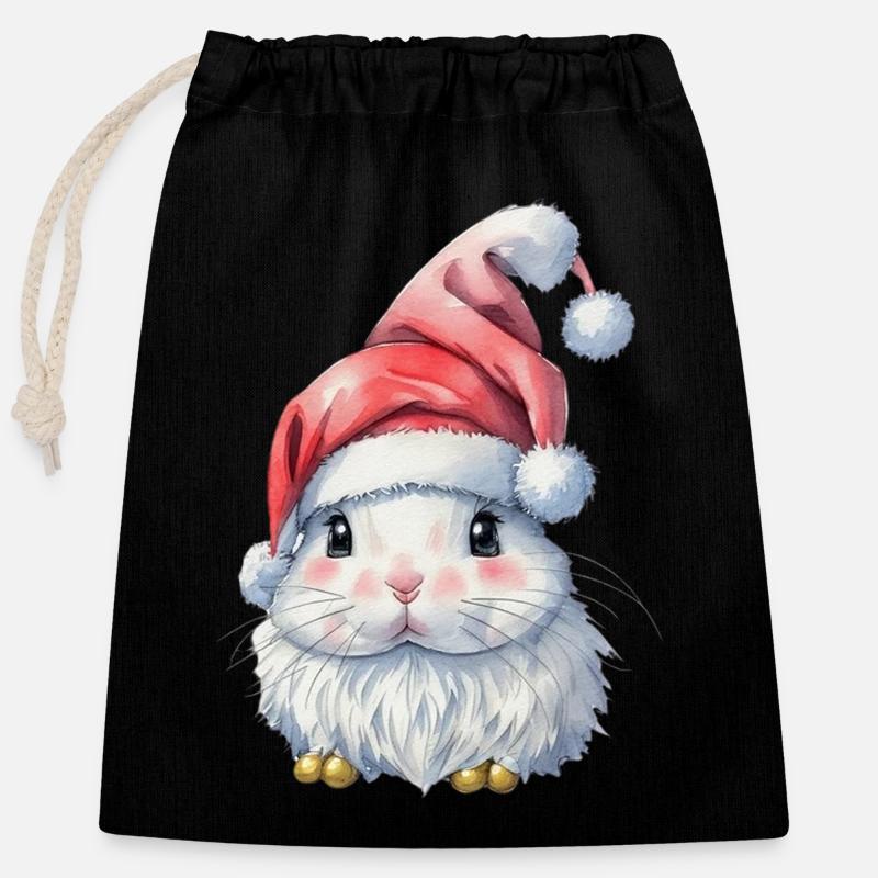 Lapin de Noël mignon - Sac cadeau en coton avec cordon (25 x 30 cm) - noir