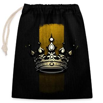 Königliche Eleganz: Kronen-Design - Verschließbarer Geschenkbeutel aus Baumwolle (25x30cm) - Schwarz - Vorne