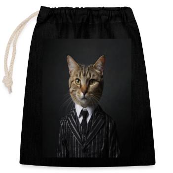 Cat Portrait of Cat in Striped Suit and Tie - Closable cotton gift bag (25x30cm) - black - Front