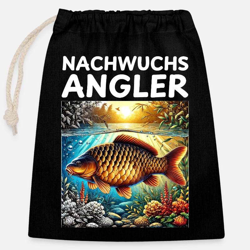 Young Anglers - Carp - Closable cotton gift bag (25x30cm) - black