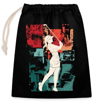 Golf Golfen Golferin Spielerin Sport Hobby Vintage - Verschließbarer Geschenkbeutel aus Baumwolle (25x30cm) - Schwarz - Vorne