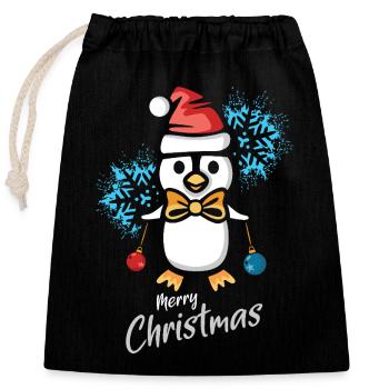 Pingouin de Noël avec flocons de neige - Sac cadeau en coton avec cordon (25 x 30 cm) - noir - Devant