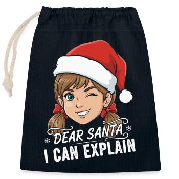 Cher Père Noël, je peux t’expliquer. - Sac cadeau en coton avec cordon (25 x 30 cm) - bleu marine - Devant