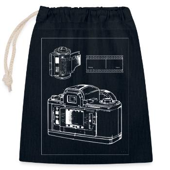 Retro-Kamera-Linienzeichnung mit Filmstreifen - Verschließbarer Geschenkbeutel aus Baumwolle (25x30cm) - Navy - Vorne