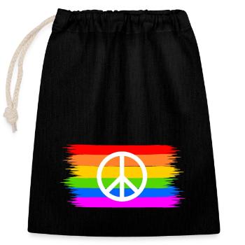 Signe de paix sur la bannière arc-en-ciel LGBT - Sac cadeau en coton avec cordon (25 x 30 cm) - noir - Devant