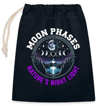 Phases de la Lune Symbole Astronomie Astrologie Pleine Lune - Sac cadeau en coton avec cordon (25 x 30 cm) - bleu marine - Devant