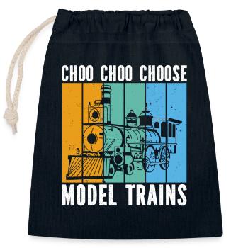 Vintage Model Railroad - Closable cotton gift bag (25x30cm) - navy - Front