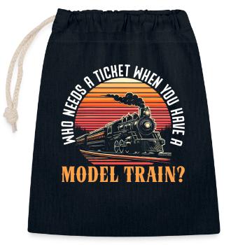 Model Railway Model Railway Enthusiast - Closable cotton gift bag (25x30cm) - navy - Front
