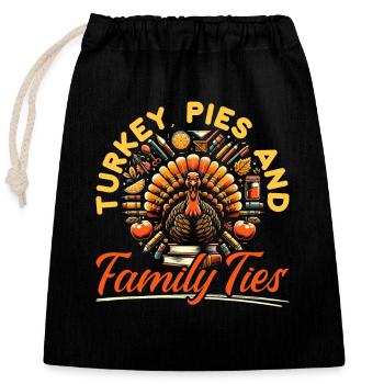 Thanksgiving turkey, Thankful - Closable cotton gift bag (25x30cm) - black - Front