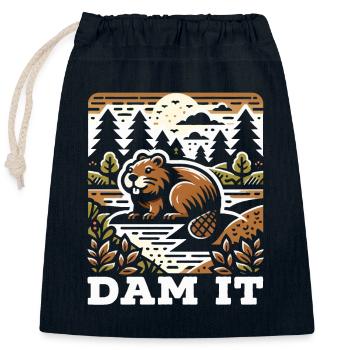 Funny beaver lover rodent animal cute - Closable cotton gift bag (25x30cm) - navy - Front