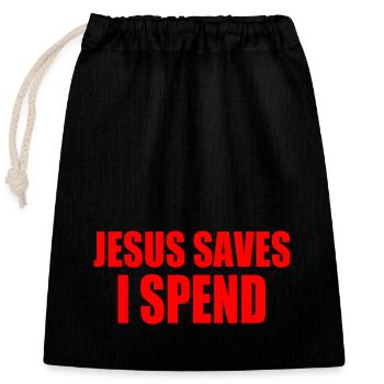 jesus saves i spend - Verschließbarer Geschenkbeutel aus Baumwolle (25x30cm) - Schwarz - Vorne