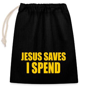 jesus saves i spend - Verschließbarer Geschenkbeutel aus Baumwolle (25x30cm) - Schwarz - Vorne