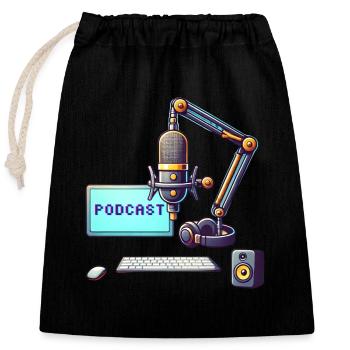 Podcast - Verschließbarer Geschenkbeutel aus Baumwolle (25x30cm) - Schwarz - Vorne