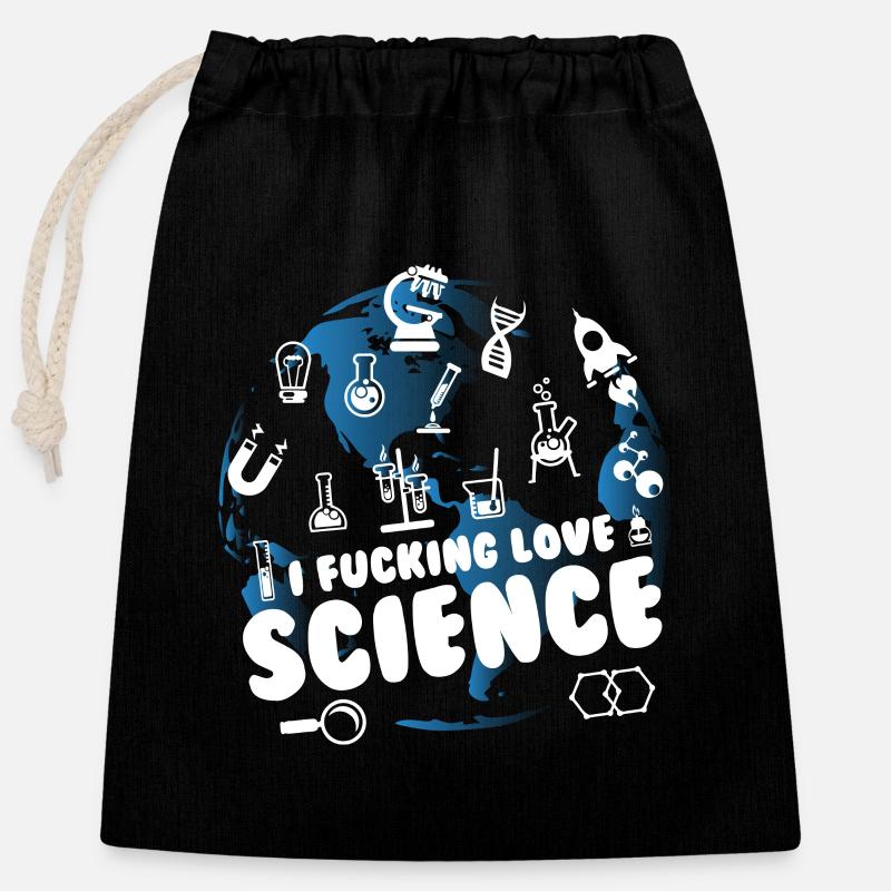 J’adore la science - Sac cadeau en coton avec cordon (25 x 30 cm) - noir