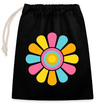 Pink Blue Orange Yellow - Big Colourful Daisy Flow - Closable cotton gift bag (25x30cm) - black - Front