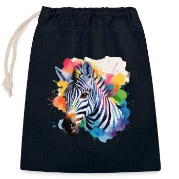 Zebra cool im bunten Design - Verschließbarer Geschenkbeutel aus Baumwolle (25x30cm) - Navy - Vorne