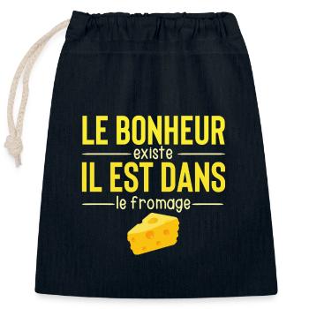 Le Bonheur Existe Blague Amateur Fromage Humour - Sac cadeau en coton avec cordon (25 x 30 cm) - bleu marine - Devant