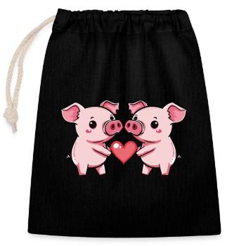 Couple de Cochons En Amour Sème Coeur - Sac cadeau en coton avec cordon (25 x 30 cm) - noir - Devant
