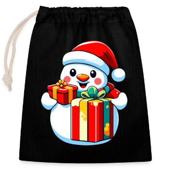 bonhomme de neige avec cadeaux - Sac cadeau en coton avec cordon (25 x 30 cm) - noir - Devant