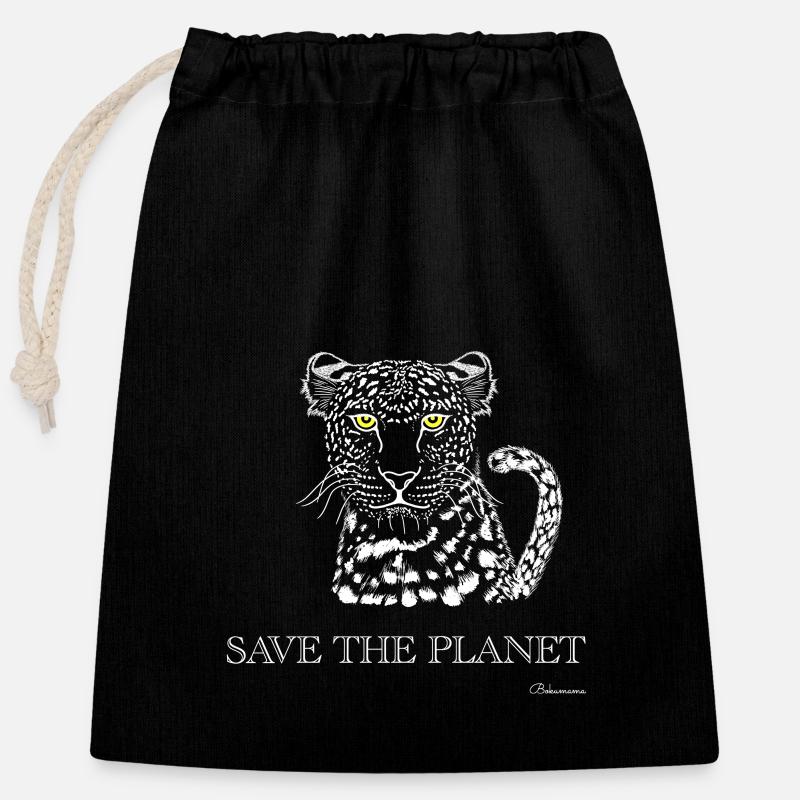 save the planet, Leopard - Closable cotton gift bag (25x30cm) - black