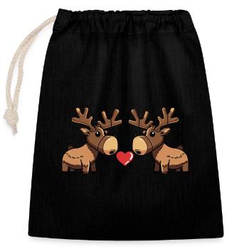 Moose Couple Heart - Closable cotton gift bag (25x30cm) - black - Front